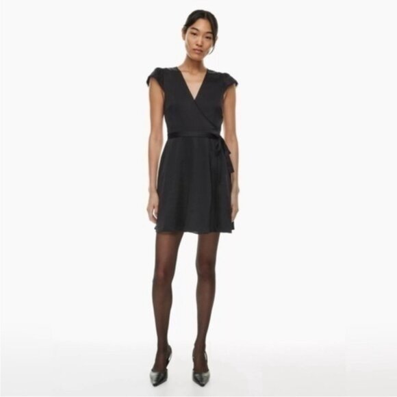 Aritzia Wilfred Mademoiselle Satin Dress V-neck Wrap Mini Dress - Picture 3 of 10